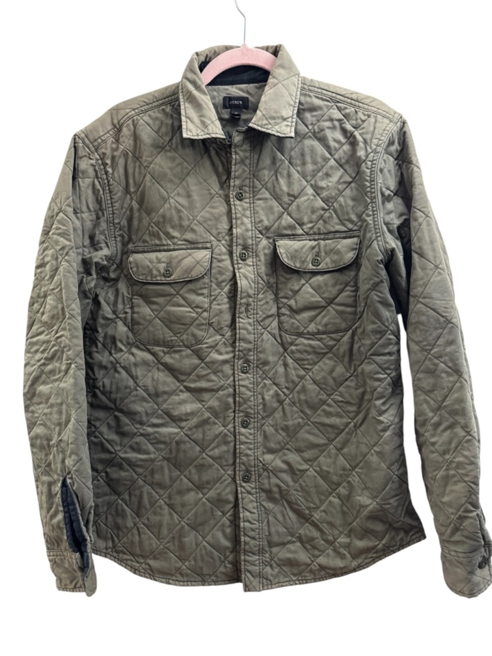 J. Crew Olive Quilted Button-Front Shirt Jacket